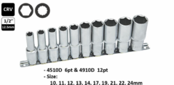 10 Pcs 1/2” Dr. Deep Socket Set